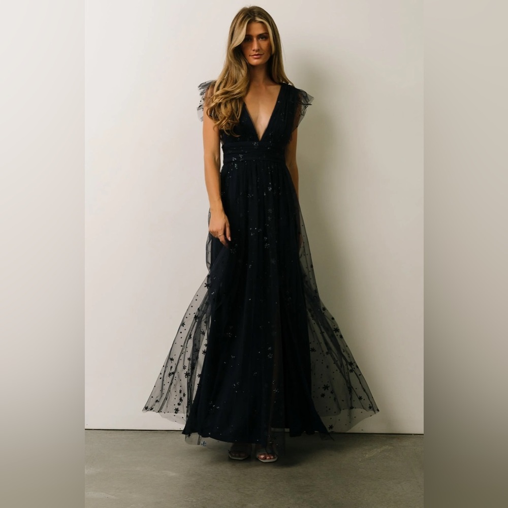 Nova Shimmer Maxi Dress Gown Navy Size Small | Bridesmaid | Wedding Guest